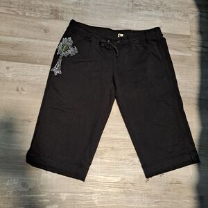 Kavio Black Rhinestone Cross Capris Size M